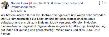 Bewertung eines DJ Hochzeit Hannover