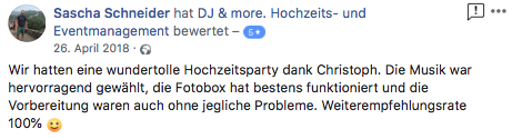 Bewertung eines DJ Hochzeit Hannover
